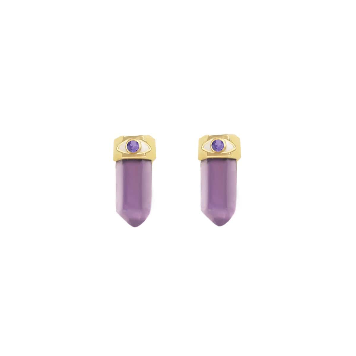Karma and Luck  Earrings  -  Soothing Remedy - Gold Plated Amethyst Evil Eye Pointer Earrings
