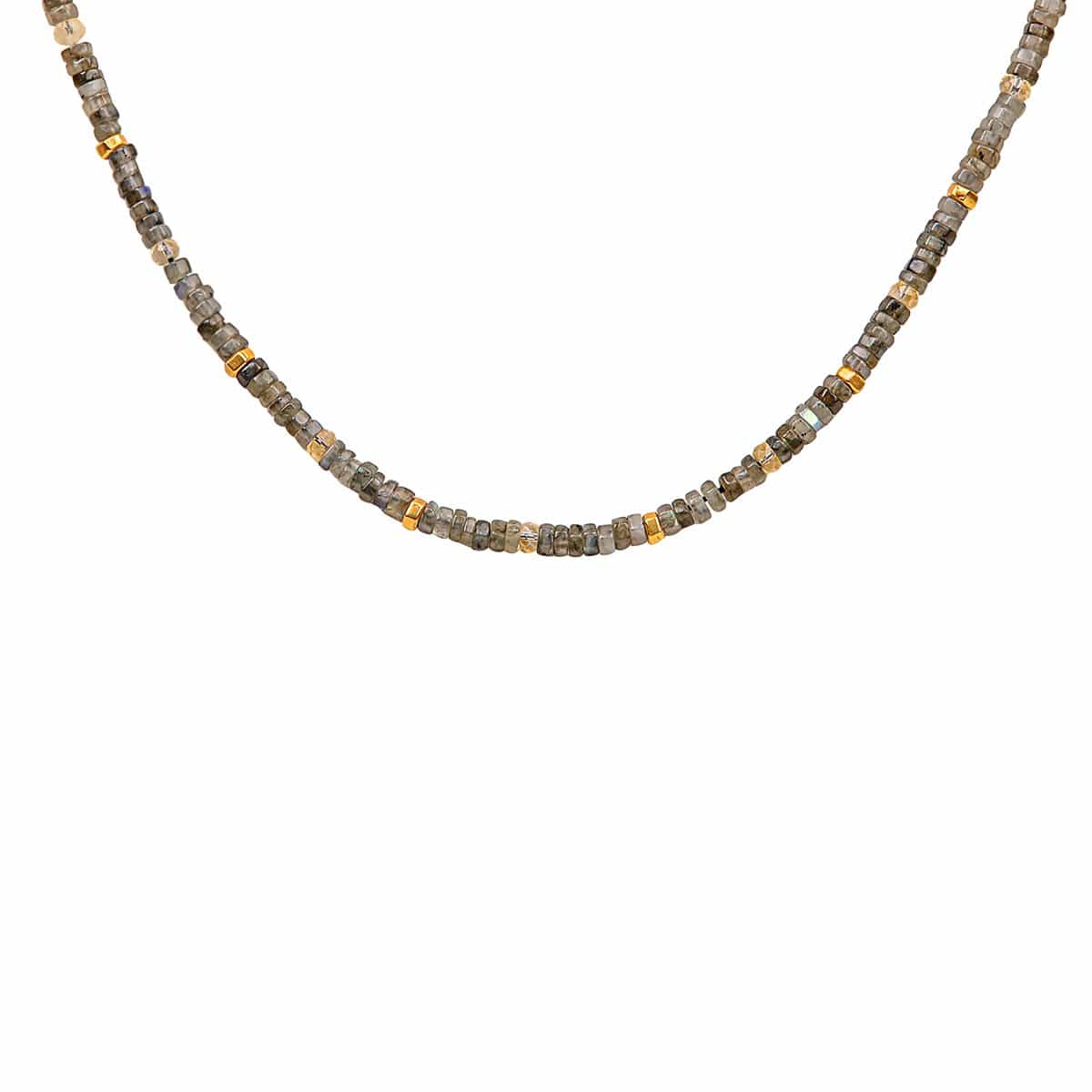 Karma and Luck  Necklace  -  "*Base Metal:- Brass  *Gold Plated  Make as Choker Necklace 14-16 inches    Gemstone:- Labradorite Hexagon Heishi 4mm with some Citrine sprinkled    *Lobster Lock"