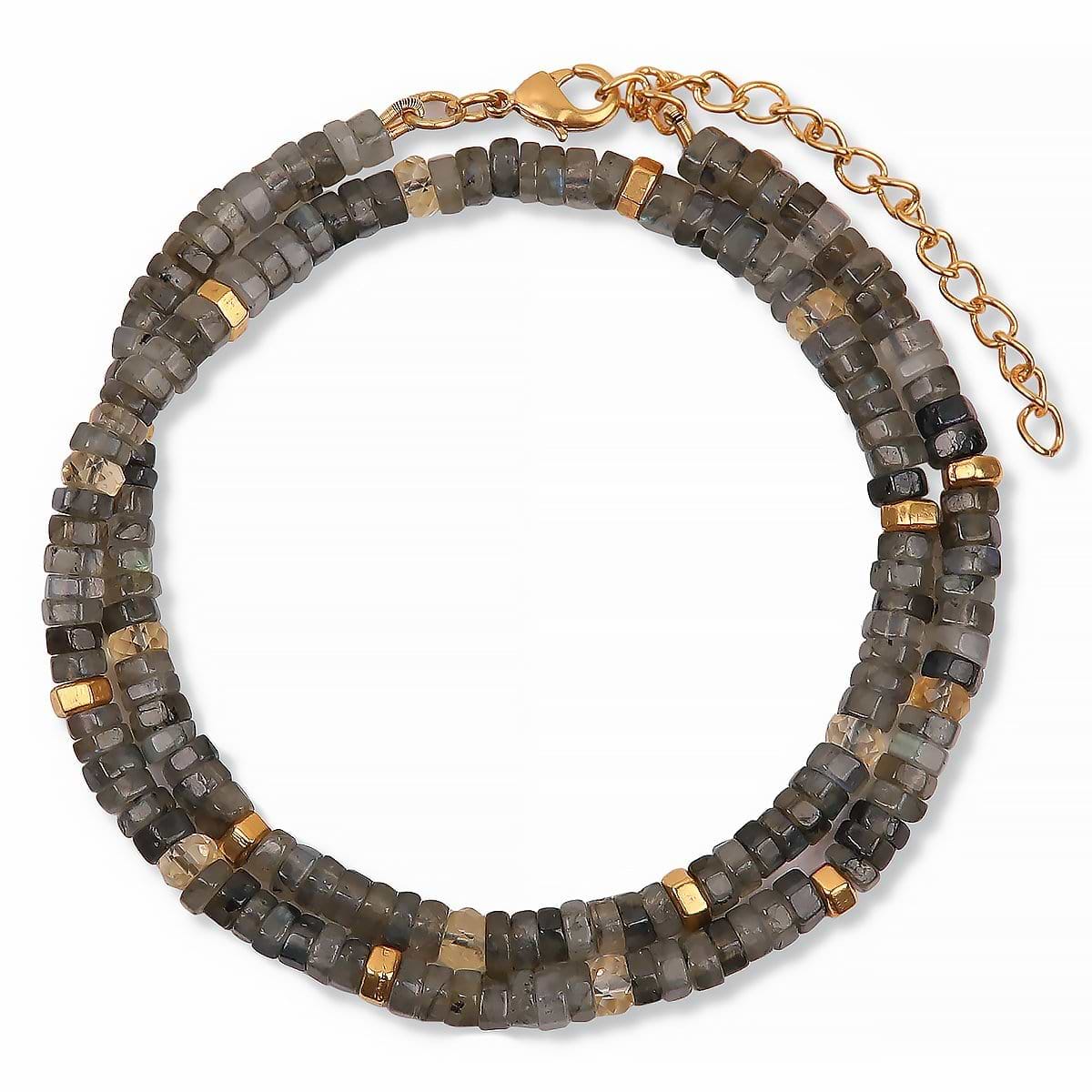 Karma and Luck  Necklace  -  "*Base Metal:- Brass  *Gold Plated  Make as Choker Necklace 14-16 inches    Gemstone:- Labradorite Hexagon Heishi 4mm with some Citrine sprinkled    *Lobster Lock"