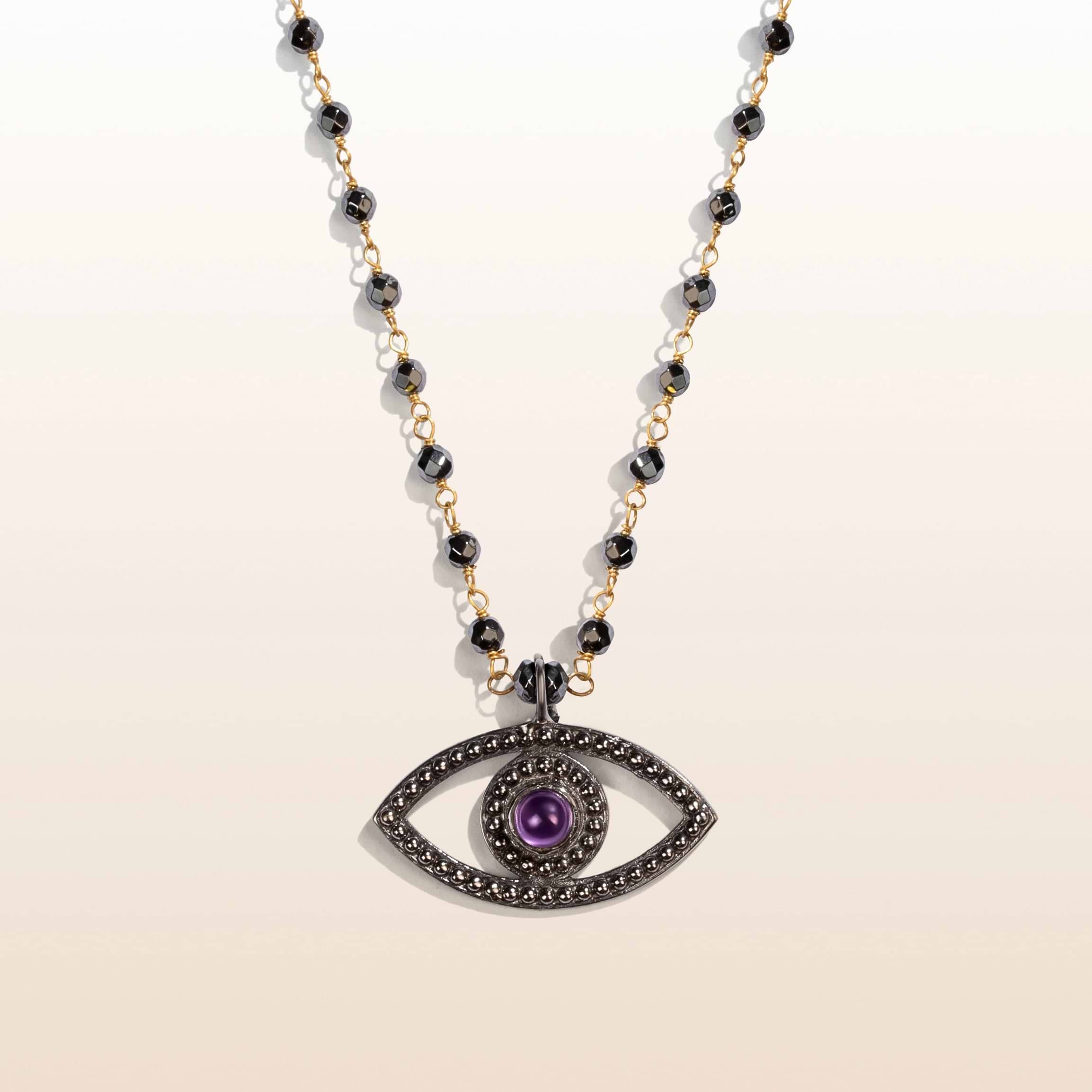 Picture of Sacred Awareness - Hematite Evil Eye Necklace