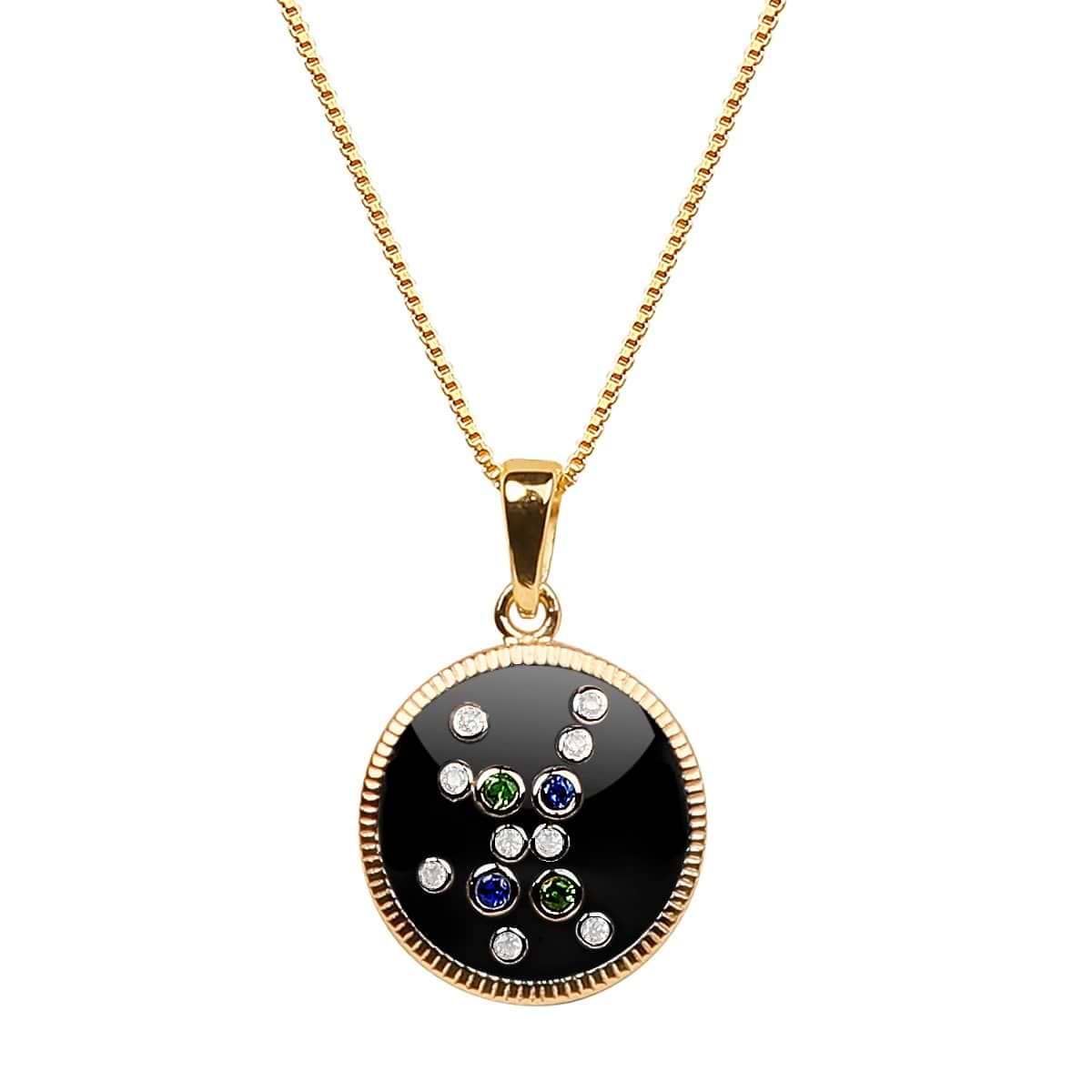 Karma and Luck  Necklace  -  Virgo  Black  Enamel Gemstone Constellation Necklace