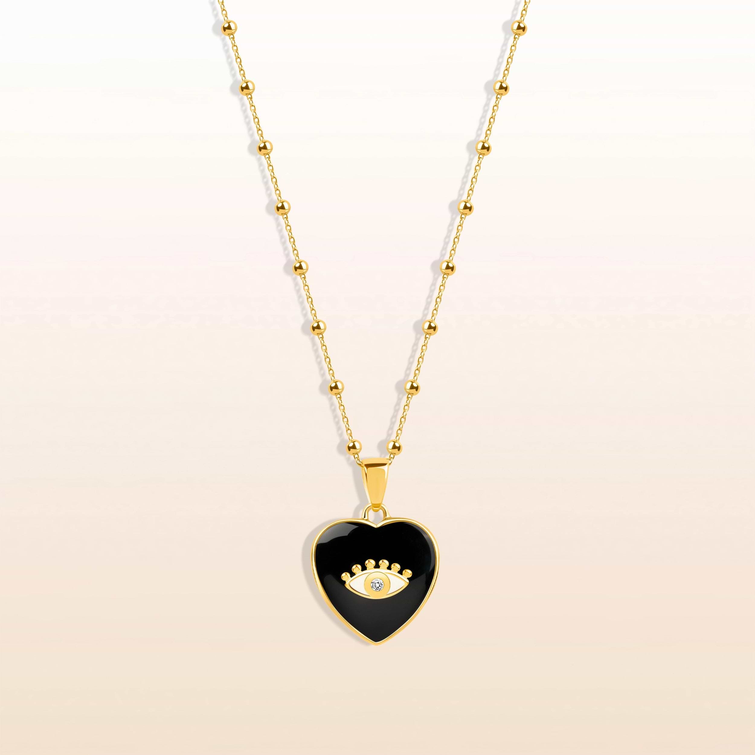 With every step, take comfort in knowing the divine love of the Universe protects you. Our brilliant "Grounded in Love - Black Onyx Heart Diamond Evil Eye Necklace" will infuse love and spiritual protection into all areas of your life.