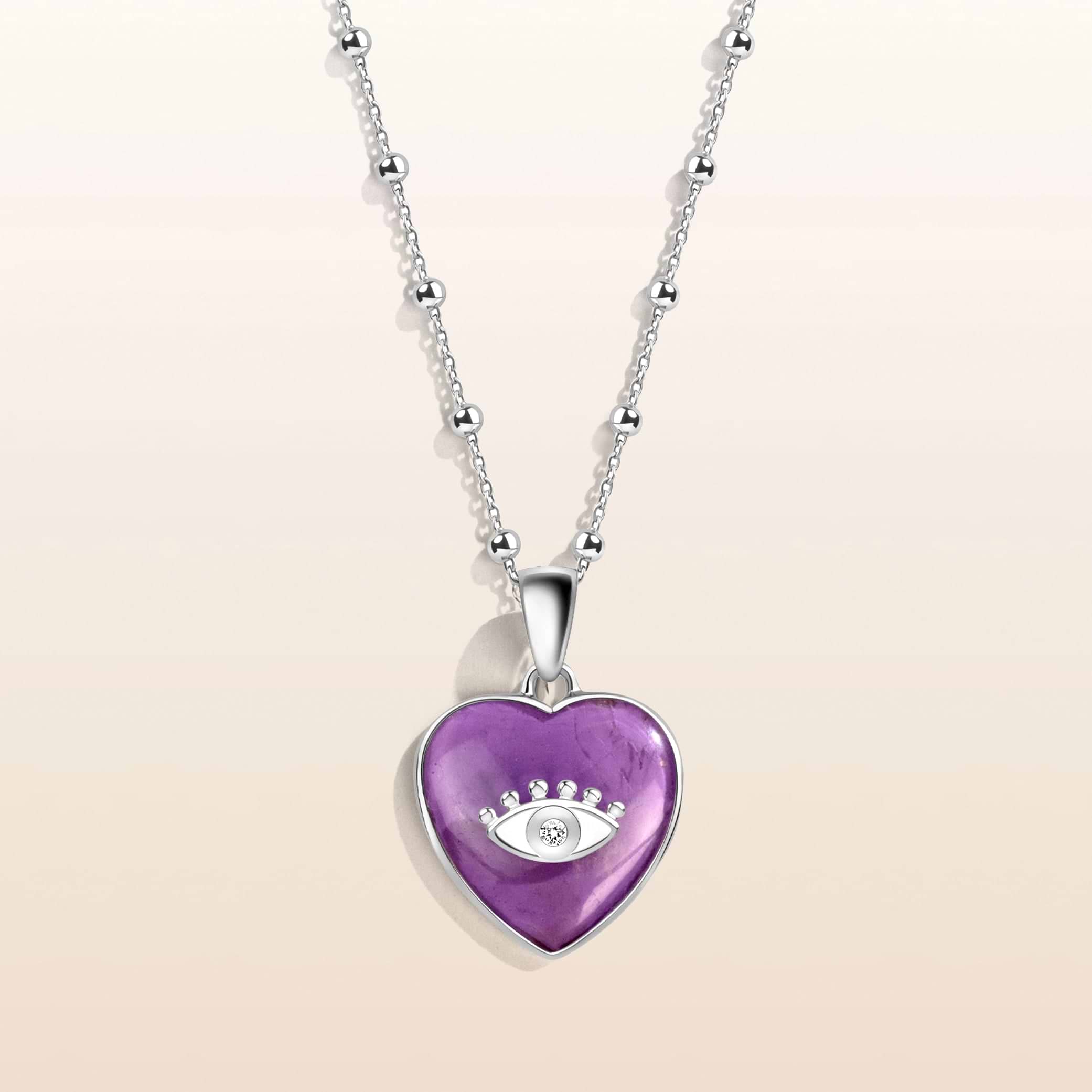 Picture of Soothing Love - Amethyst Heart Diamond Evil Eye Necklace