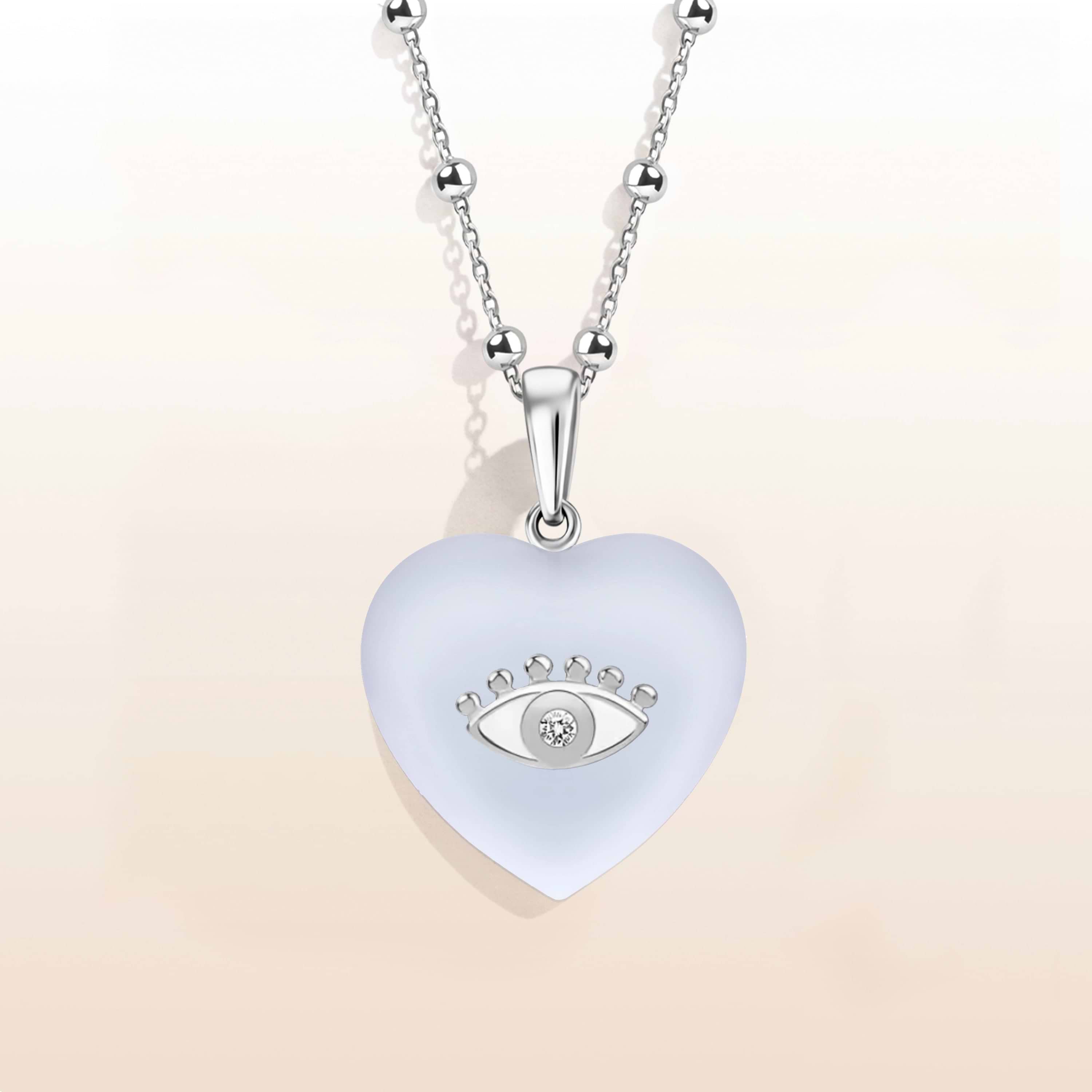 Picture of Deepest Love -  Blue Chalcedony Evil Eye Heart Necklace