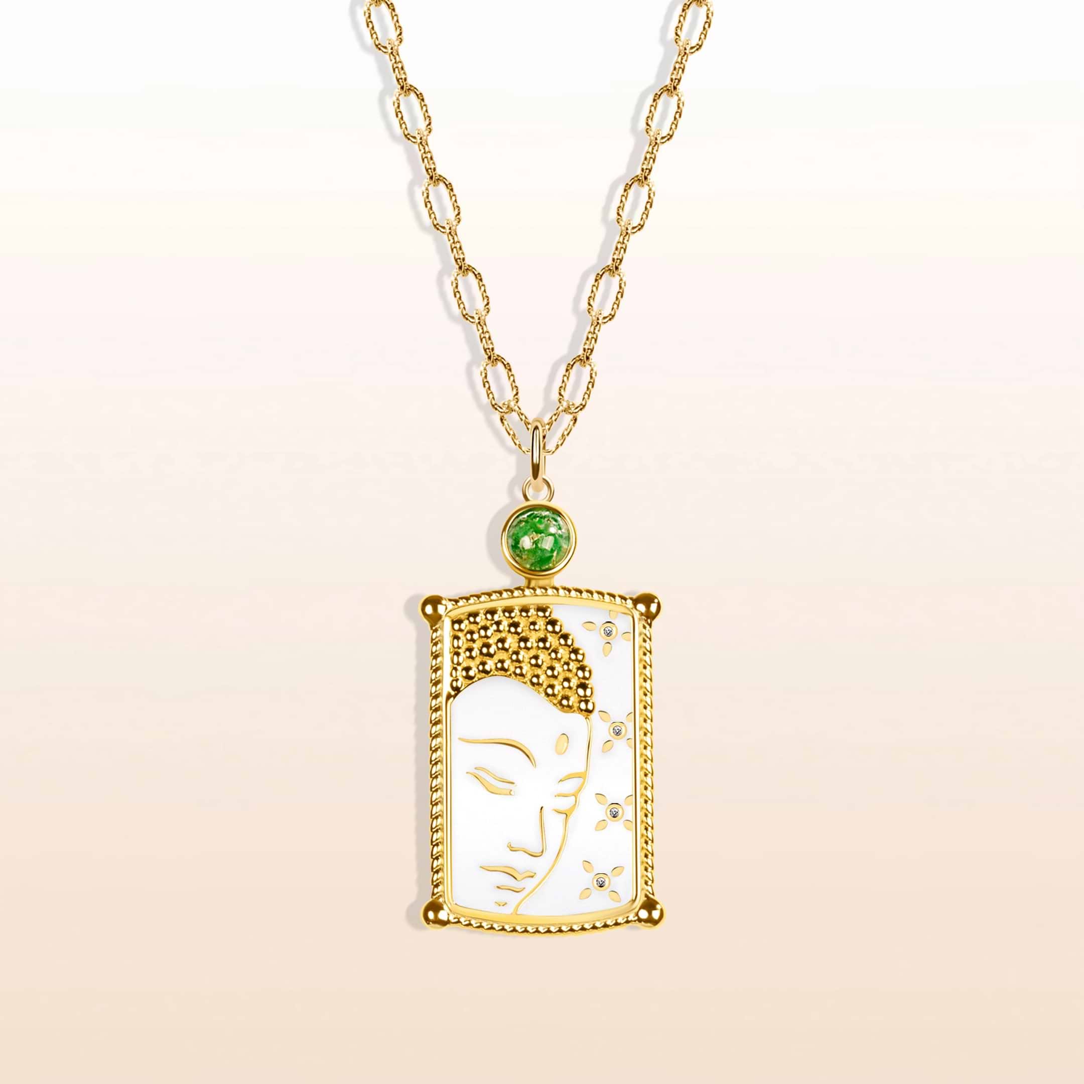Picture of Steadfast Peace - Jade Diamond White Enamel Buddha Pendant Necklace