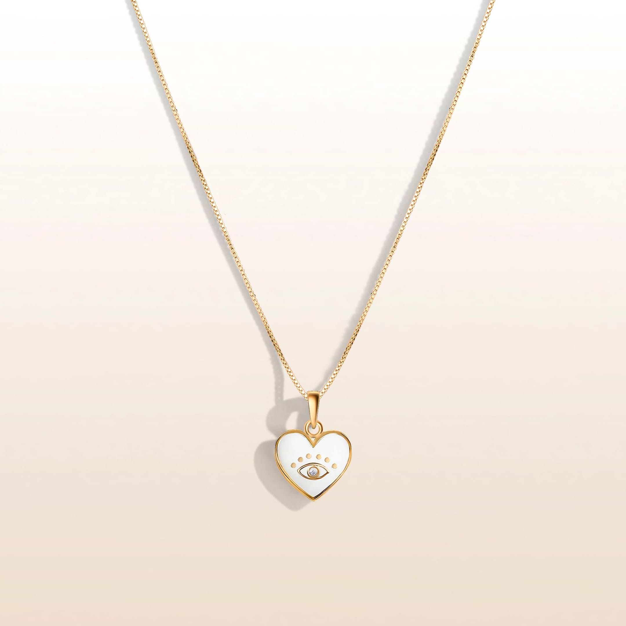Lovely Light - Evil Eye & Diamond White Enamel Heart Necklace