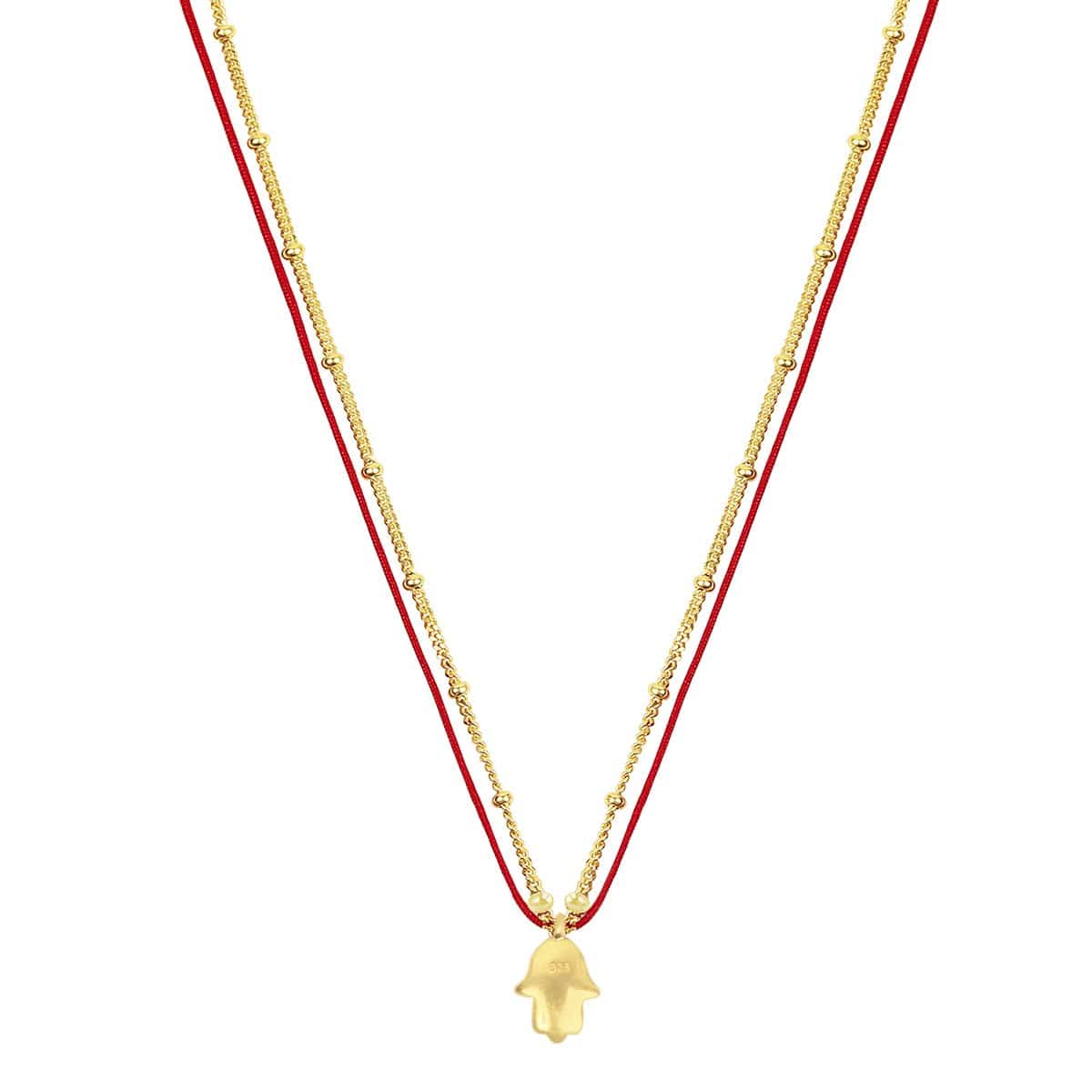 Karma and Luck  Necklace  -  Inner Spark - Hamsa Diamond Red String & Chain Necklace