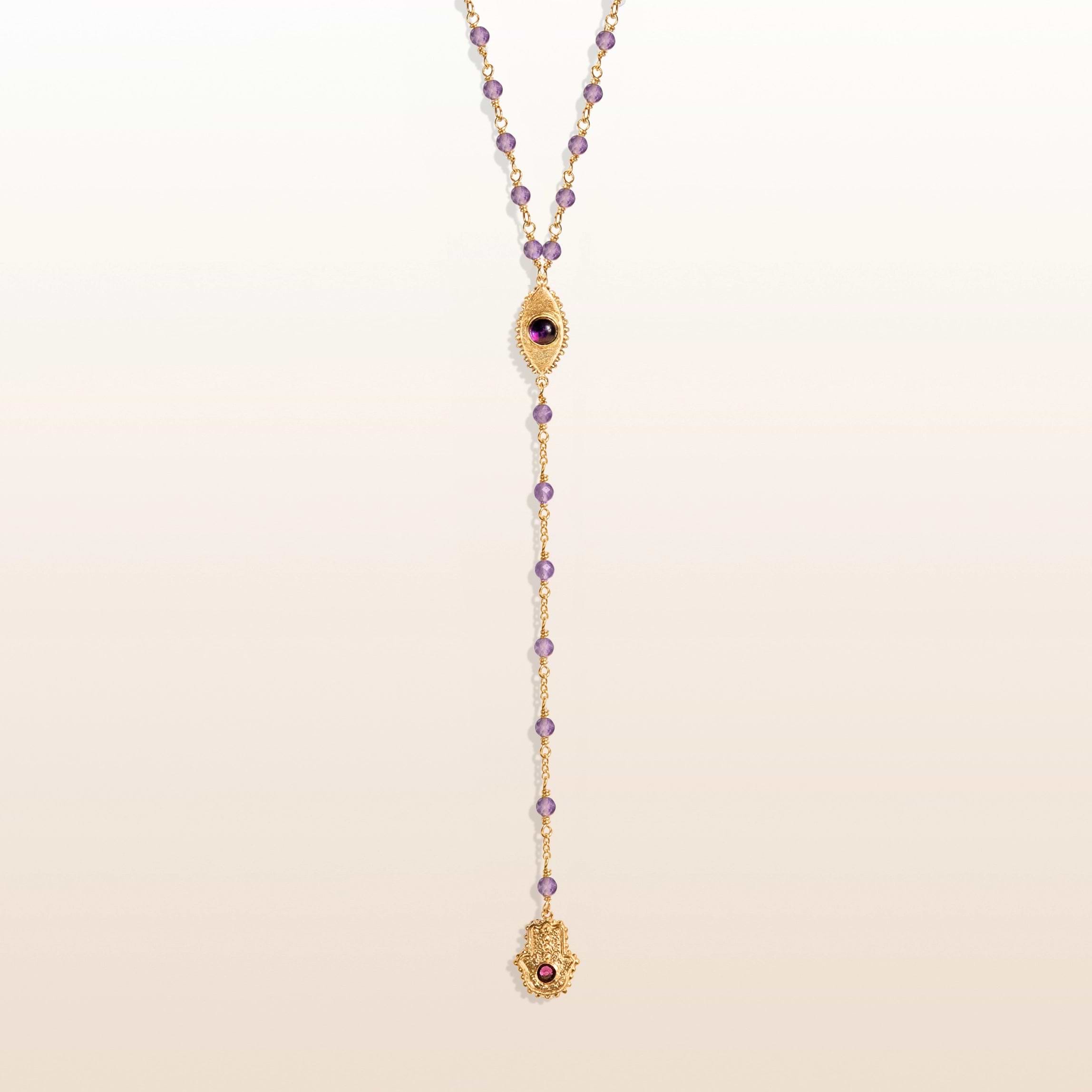 Picture of Peace of Spirit - Amethyst Evil Eye Hamsa Lariat Necklace