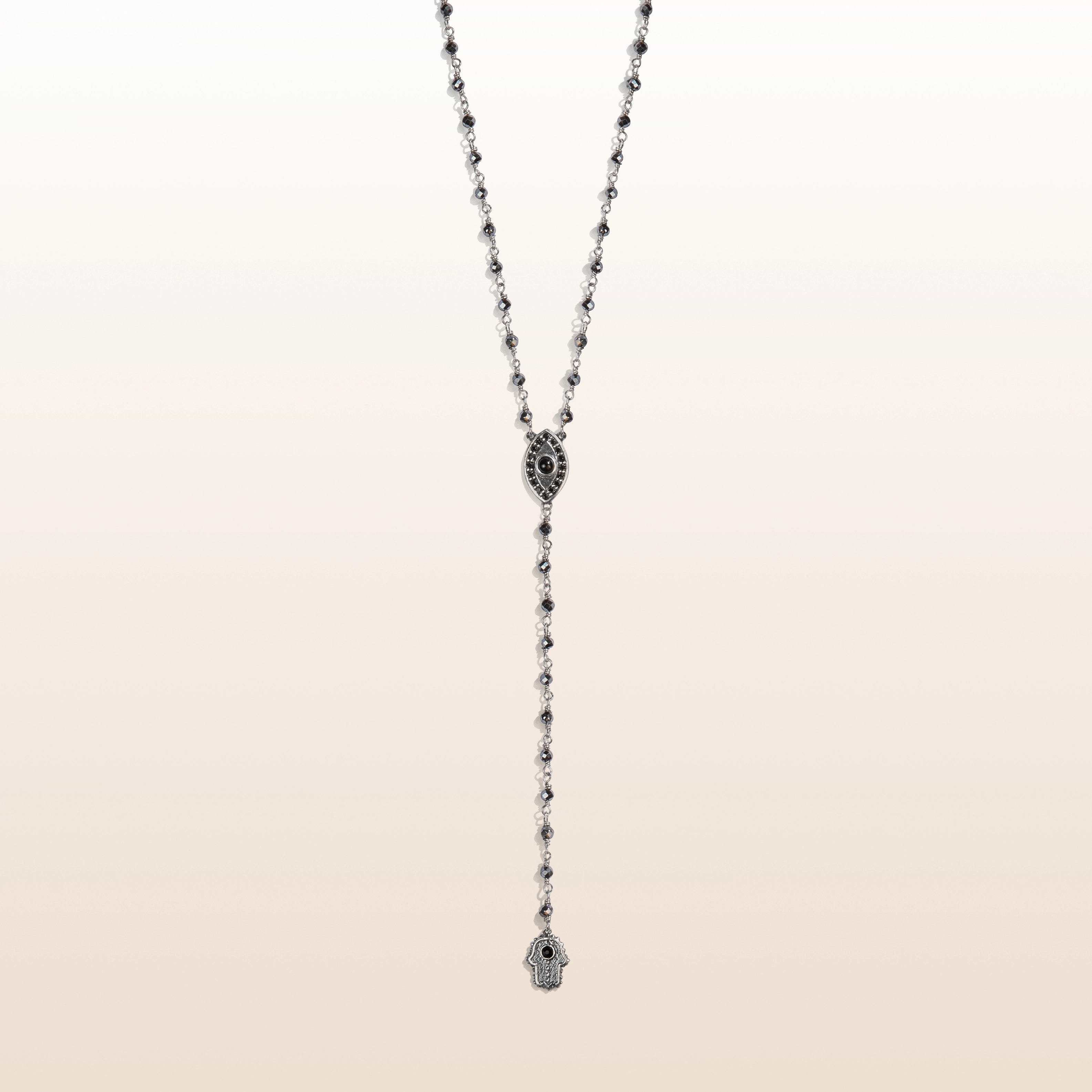 Stand in Strength Rosary Hematite Stone Necklace