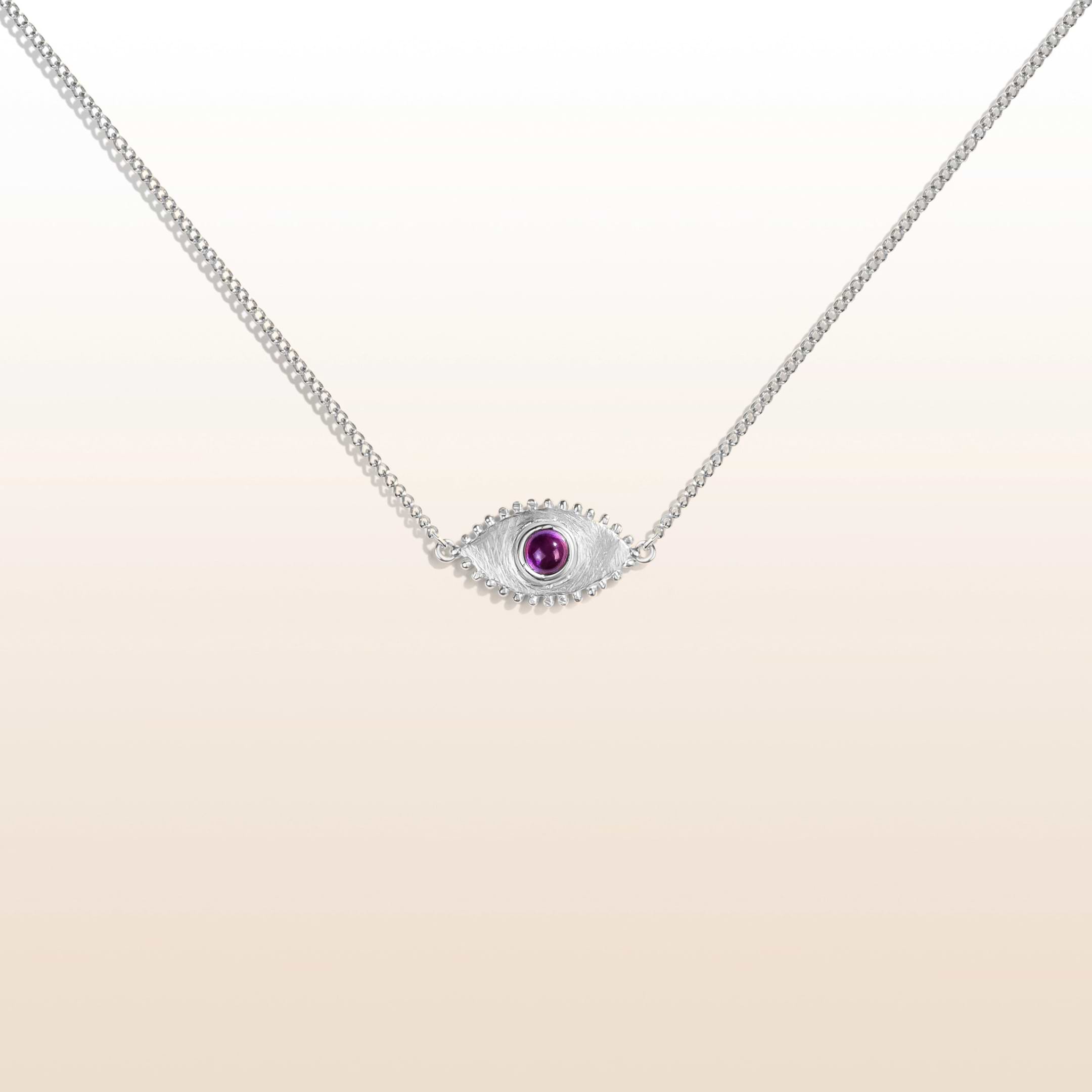 Picture of Peaceful Balance Amethyst Evil Eye Silver Necklace