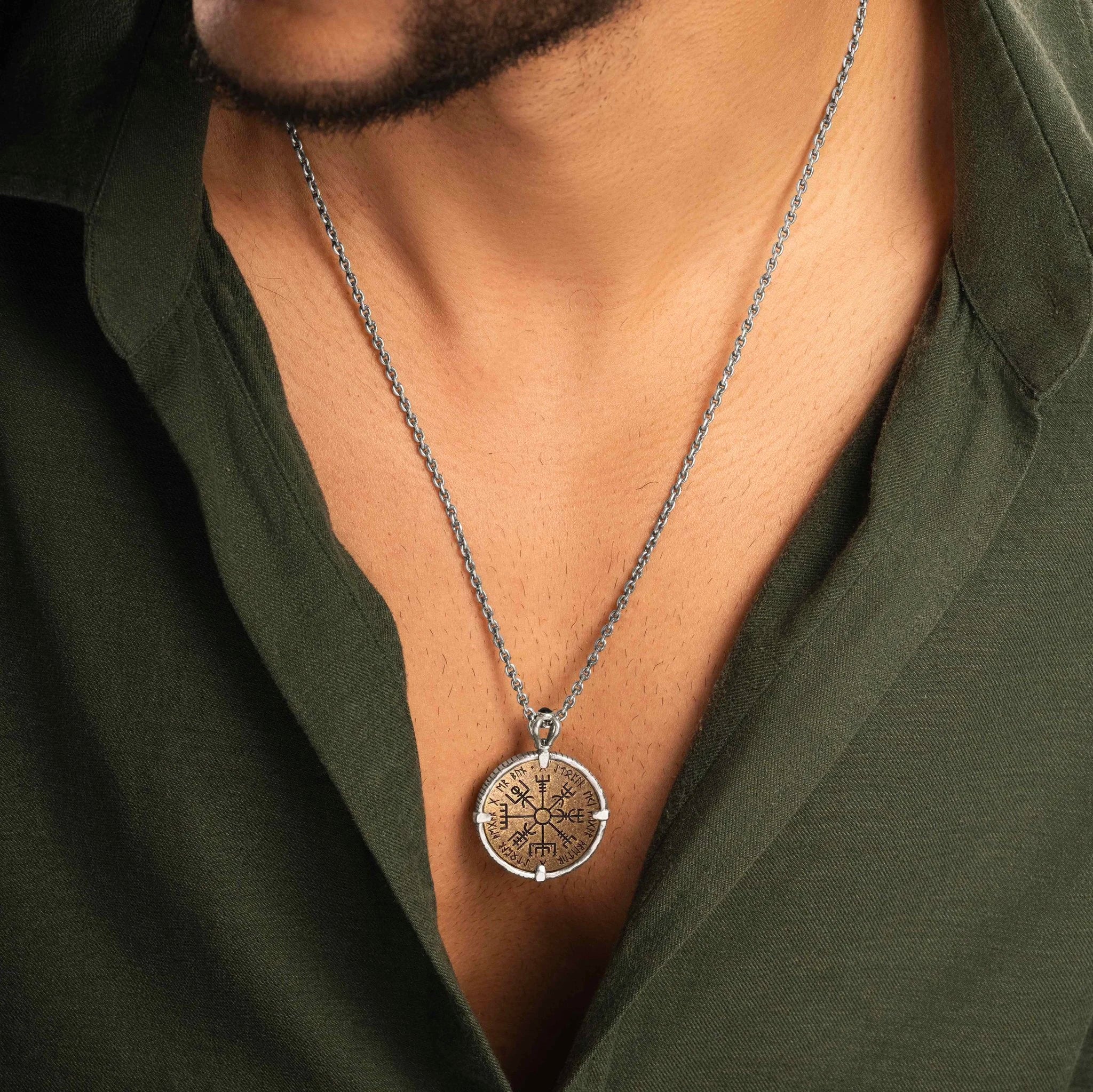 Picture of Valiant Voyager - Onyx Viking Coin Necklace