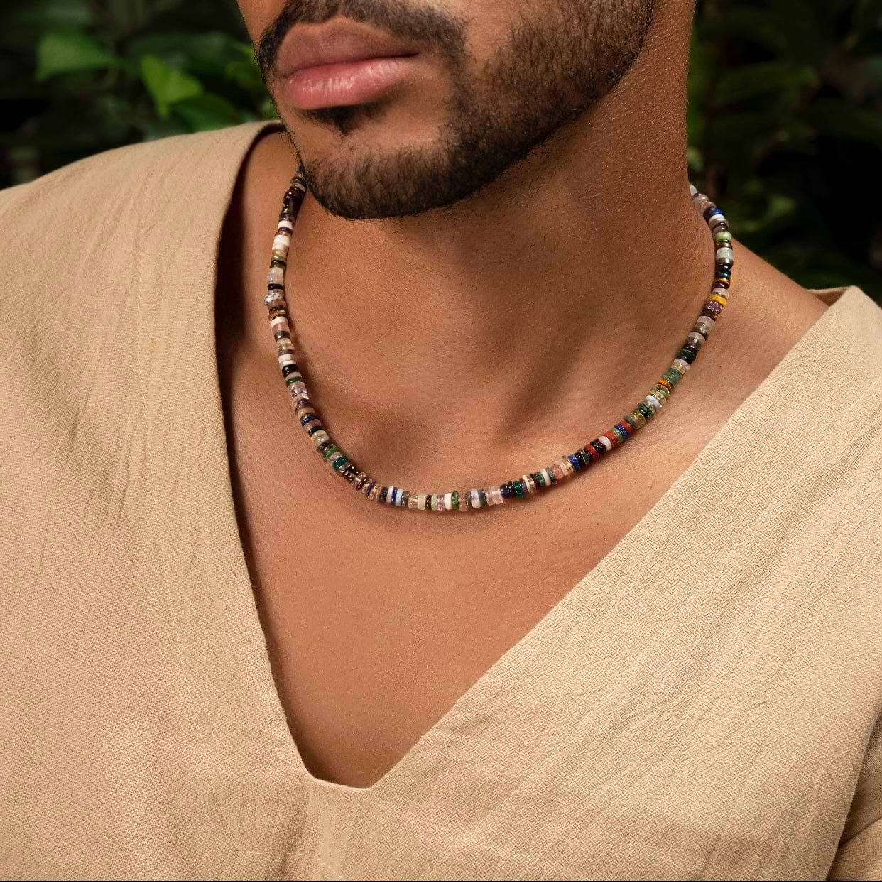 Karma and Luck  Necklaces - Mens  -  Strong & Bold - Multi Stone Mix Heishi Necklace