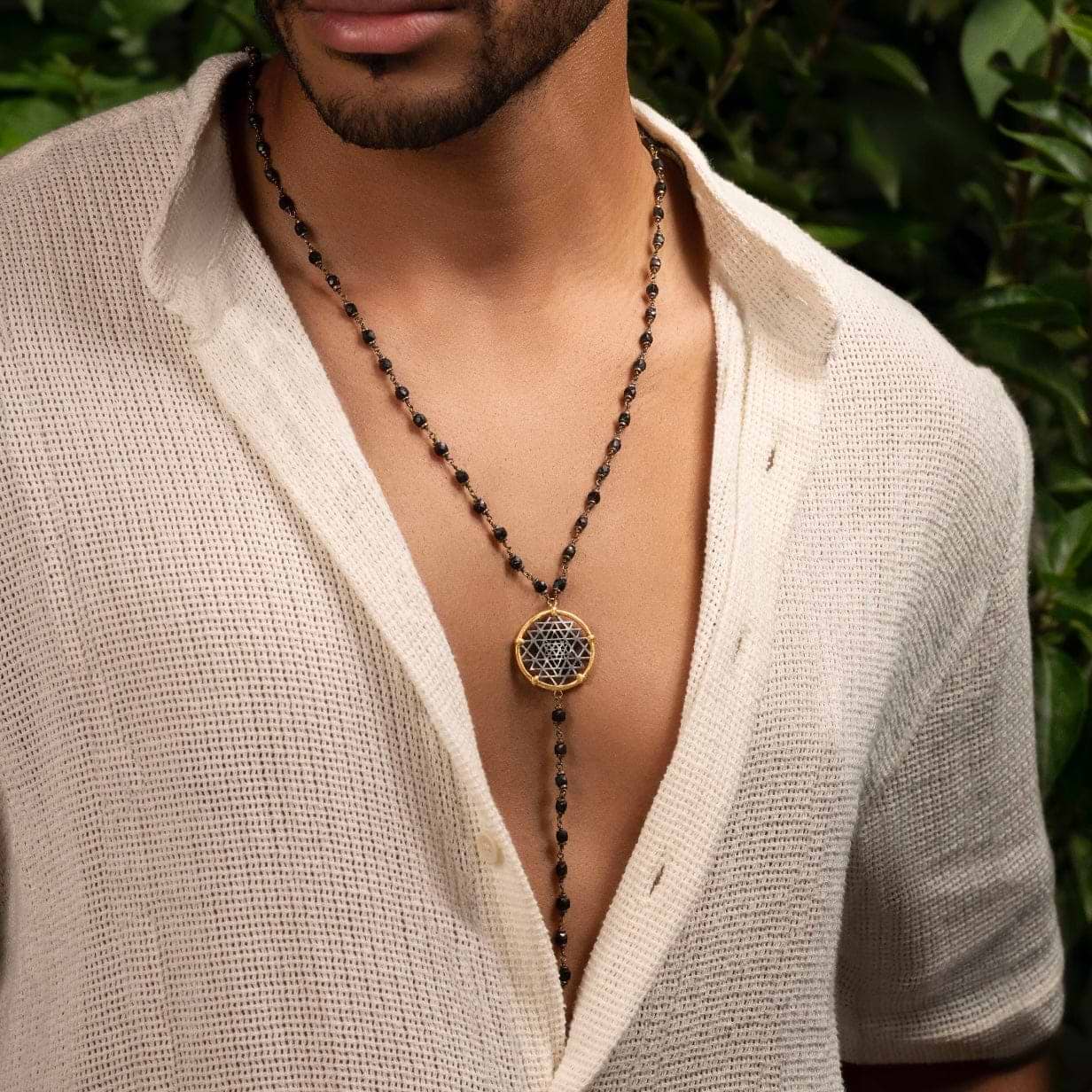 Karma and Luck  Necklaces - Mens  -  Divine Abundance - Sri Yantra Onyx Rosary Necklace