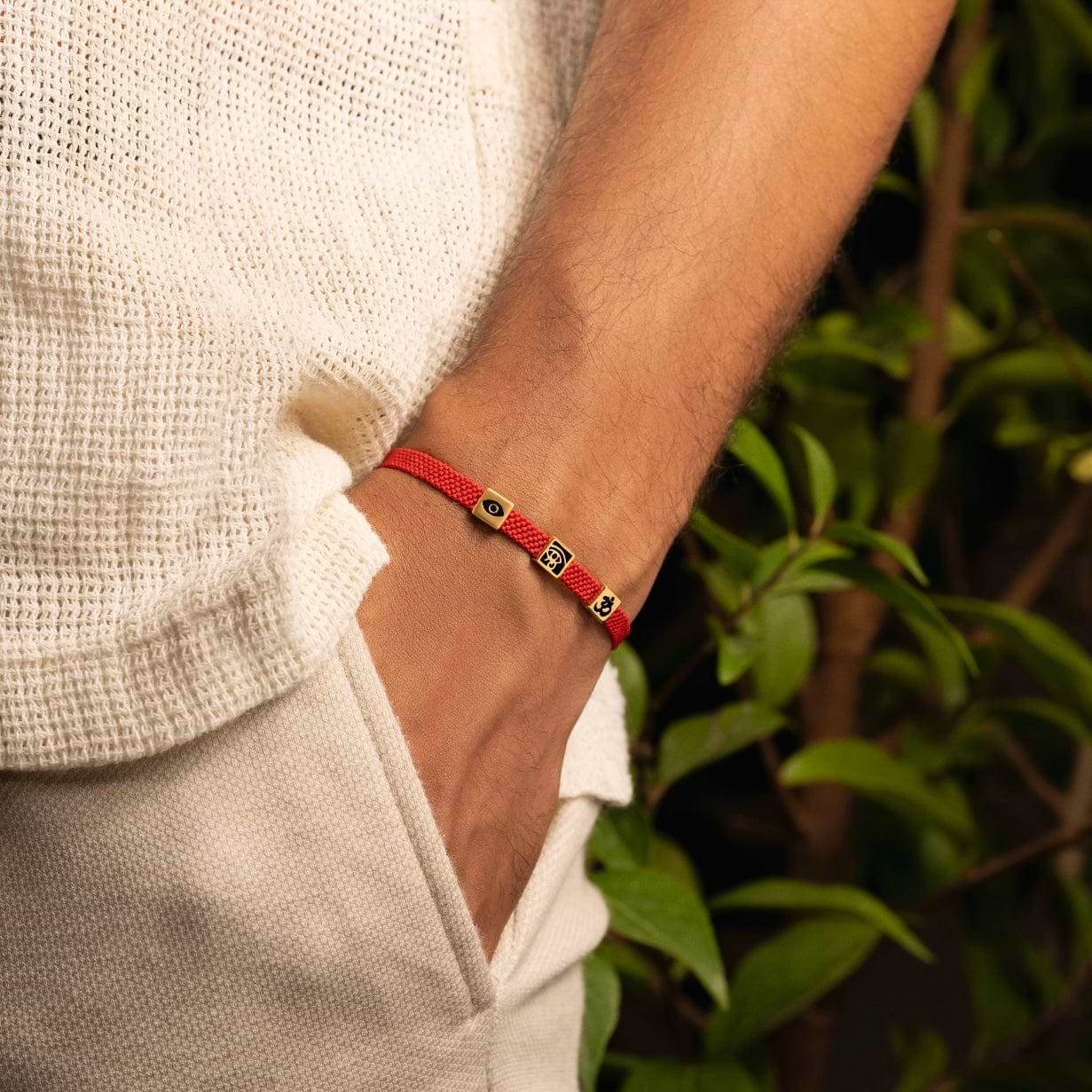 Karma and Luck  Bracelets - Red Mens  -  Spiritual Bliss - Triple Protection Red Macrame Bracelet