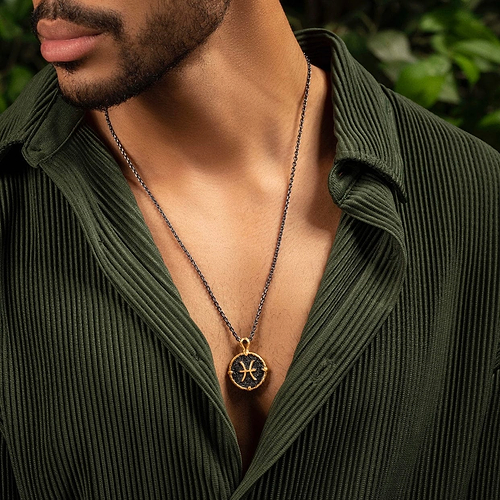 Karma and Luck  Necklaces - Mens  -  Spiritual Creativity - Pisces Zodiac Onyx Necklace