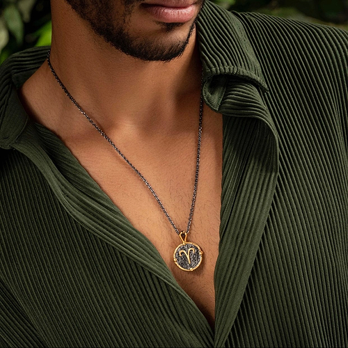 Karma and Luck  Necklaces - Mens  -  Optimistic Leader - Aries Zodiac Onyx Necklace