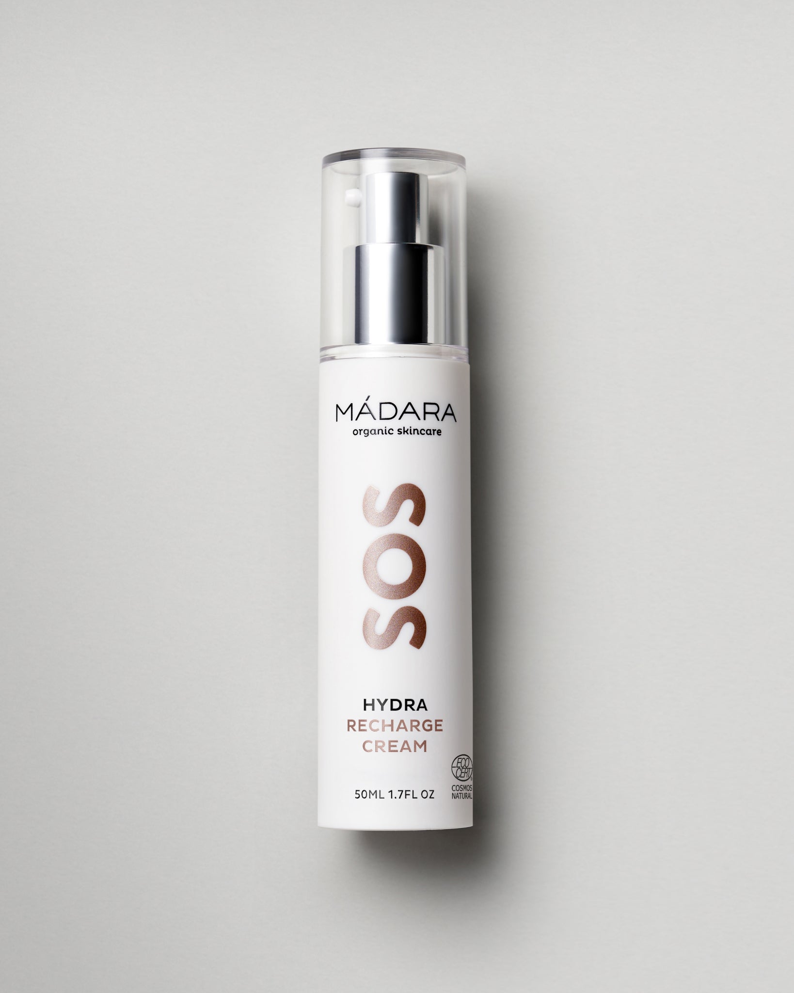 Mádara SOS Hydra Recharge Cream on a light gray background