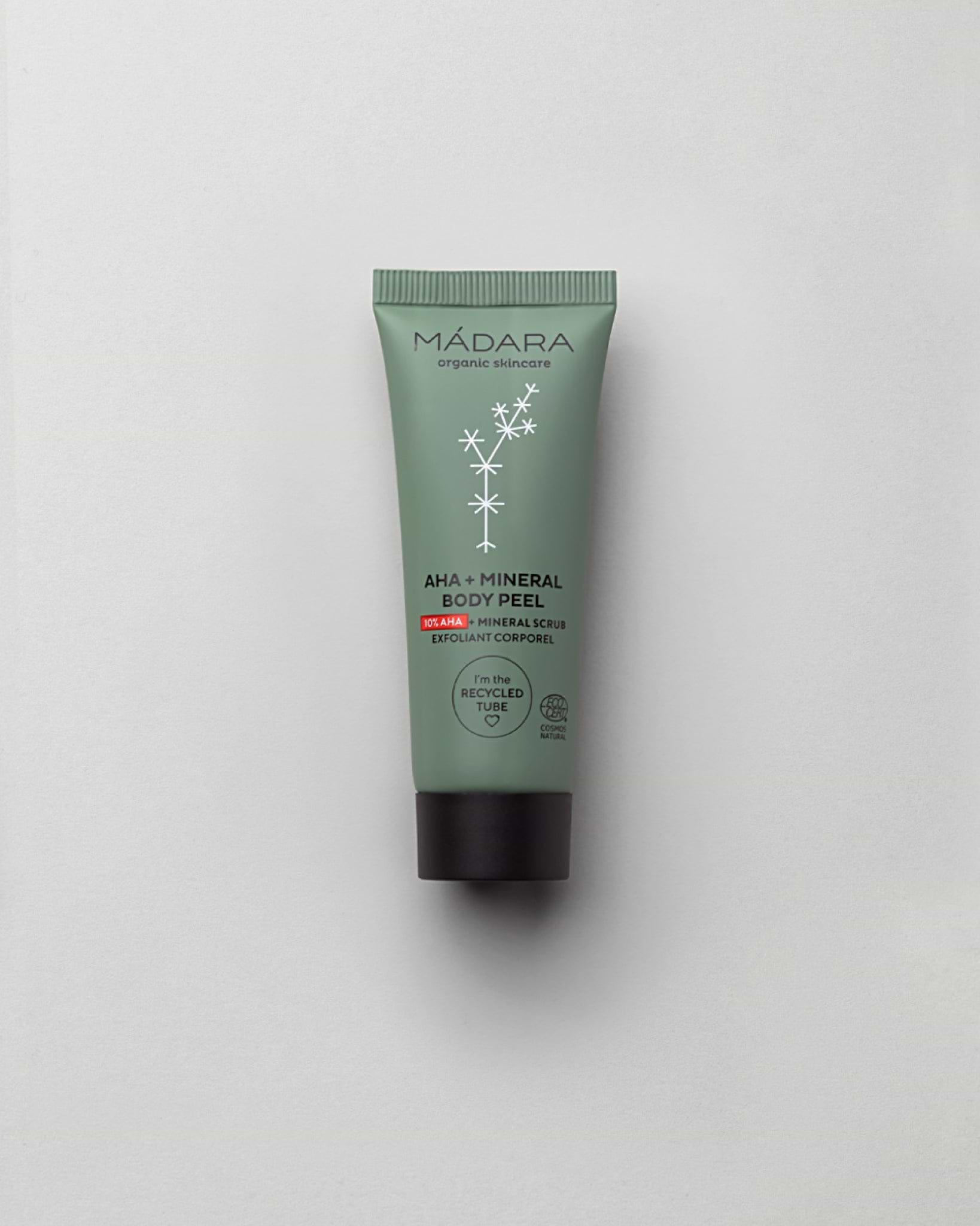 MÁDARA Organic Skincare aha mineral body peel travel size SM1252 20 product photo on plain background.