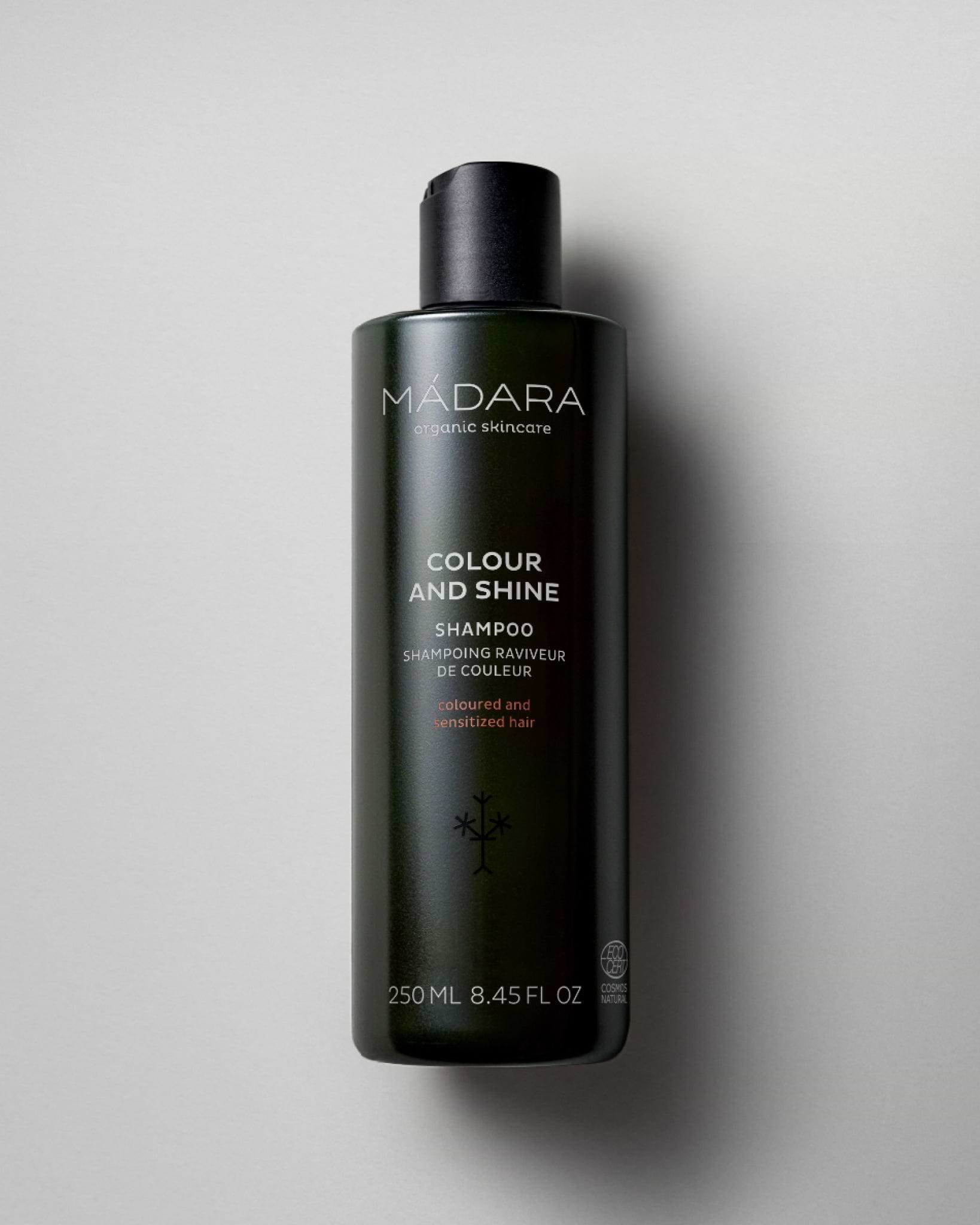 MÁDARA Organic Skincare colour and shine shampoo A4002 shampoo product photo on plain background.
