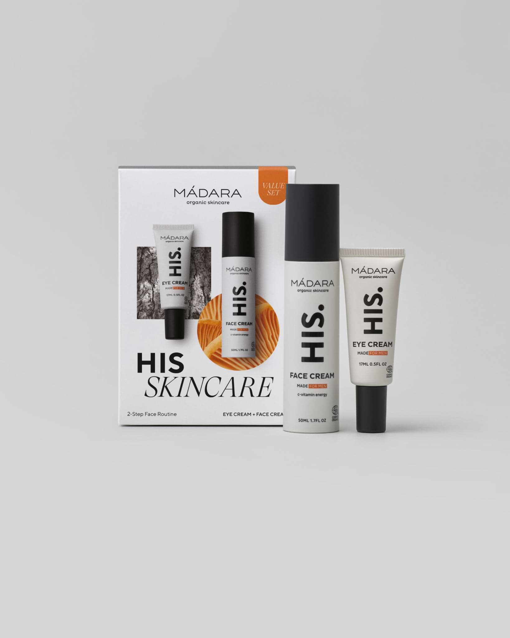 Model wearing MÁDARA Organic Skincare his skincare face routine A0035 on skin; close-up portrait shows natural application results.