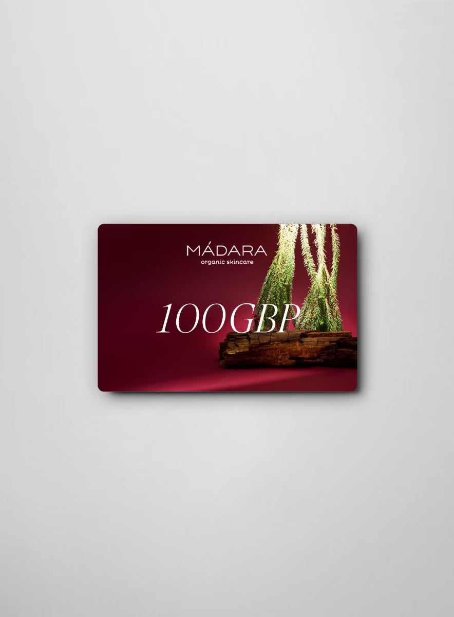 MÁDARA Organic Skincaregift card gbp 1 product photo on plain background.