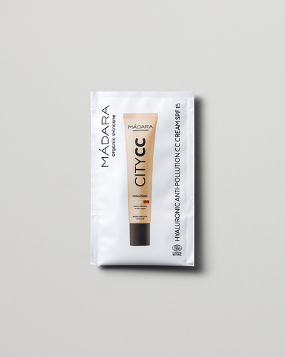 MÁDARA Organic Skincare hyaluronic anti pollution cc cream spf15 medium 2ml SC3412 2 face cream product photo on plain background.