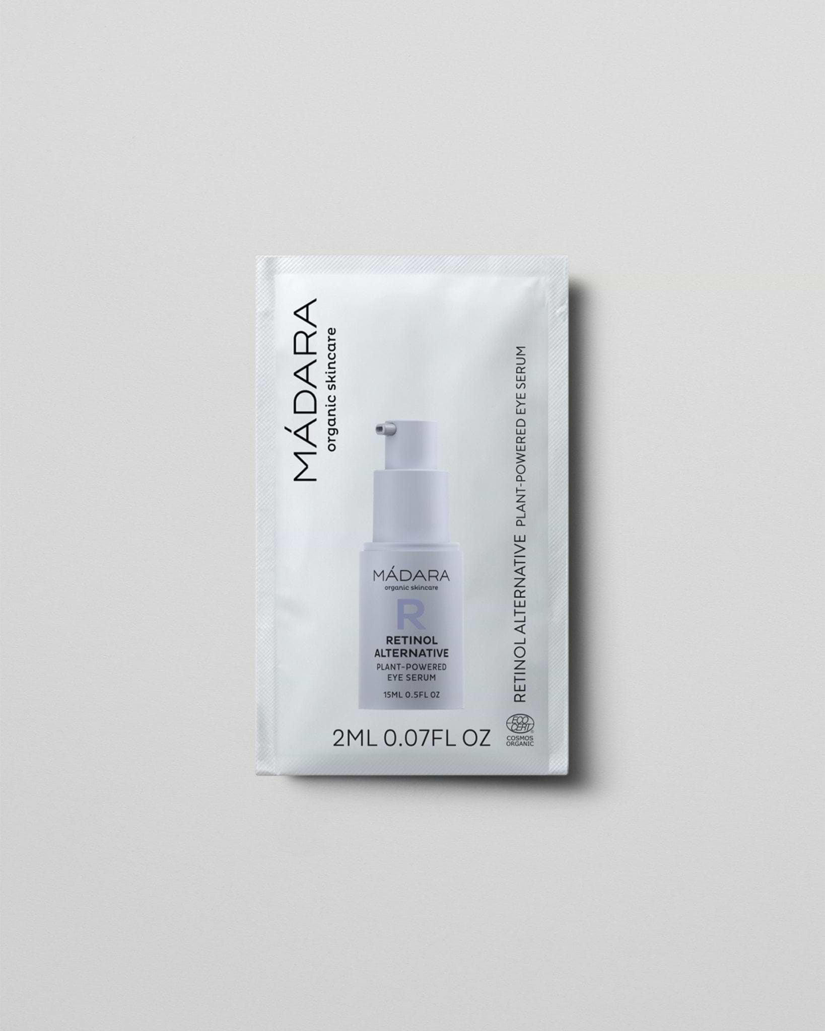 MÁDARA Organic Skincare plant powered eye serum 2ml sample SC3365 2 serum product photo on plain background.