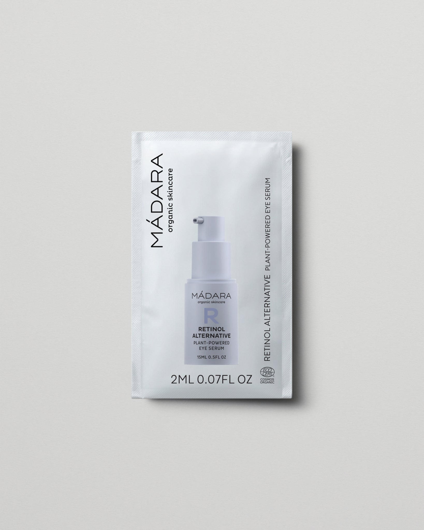 MÁDARA Organic Skincare plant powered eye serum 2ml sample SC3365 2 serum product photo on plain background.