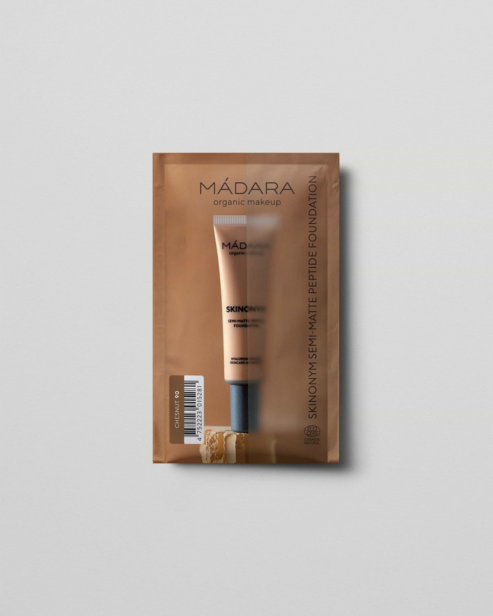 MÁDARA Organic Skincare semi matte peptide foundation chestnut 2ml SC6097 2 foundation product photo on plain background.