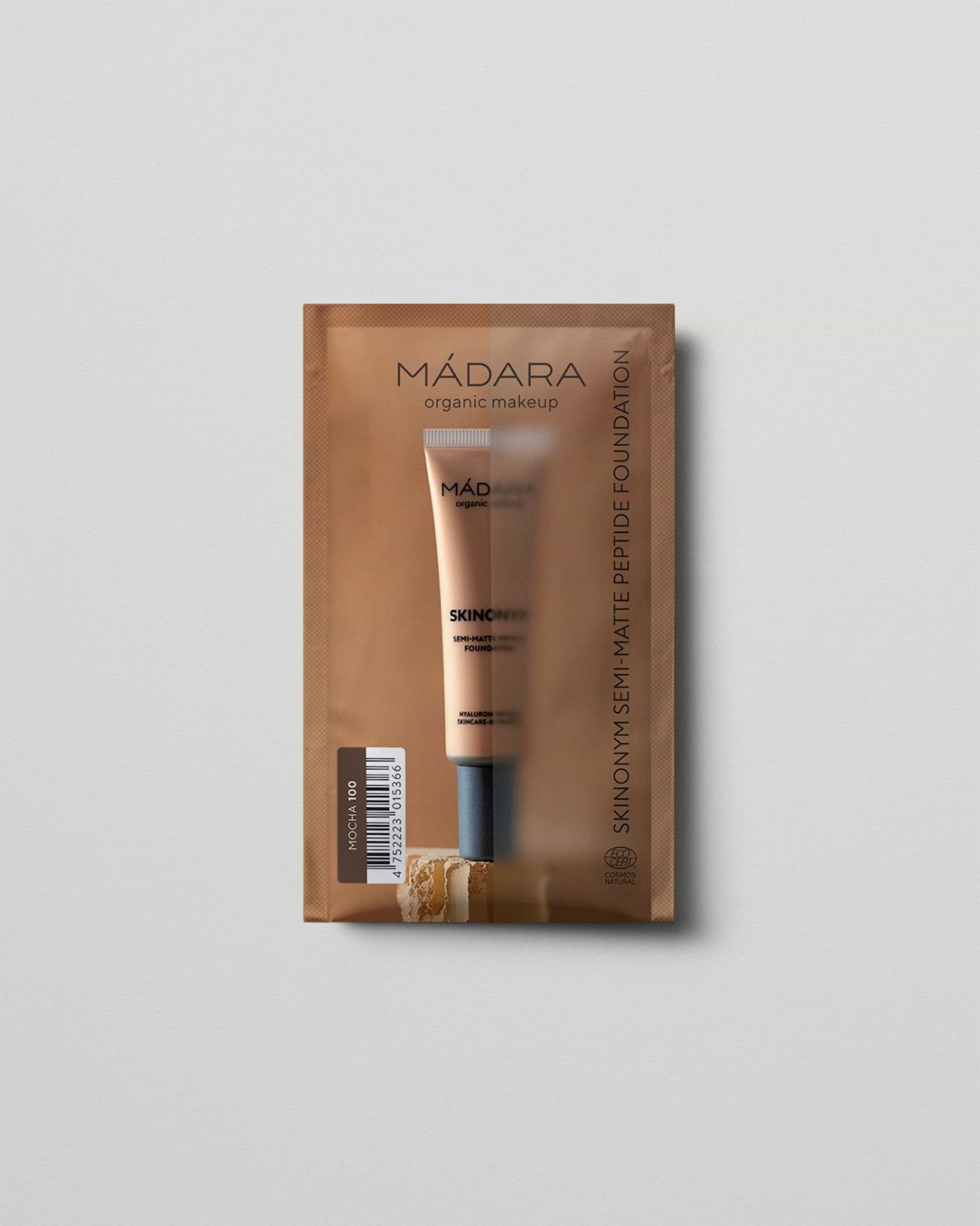 MÁDARA Organic Skincare semi matte peptide foundation mocha 2ml SC6099 2 foundation product photo on plain background.