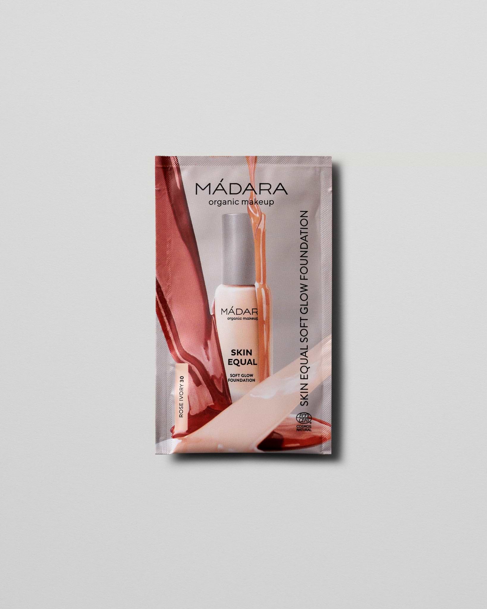 MÁDARA Organic Skincare soft glow foundation spf15 rose ivory 2ml SC6055 2 foundation product photo on plain background.