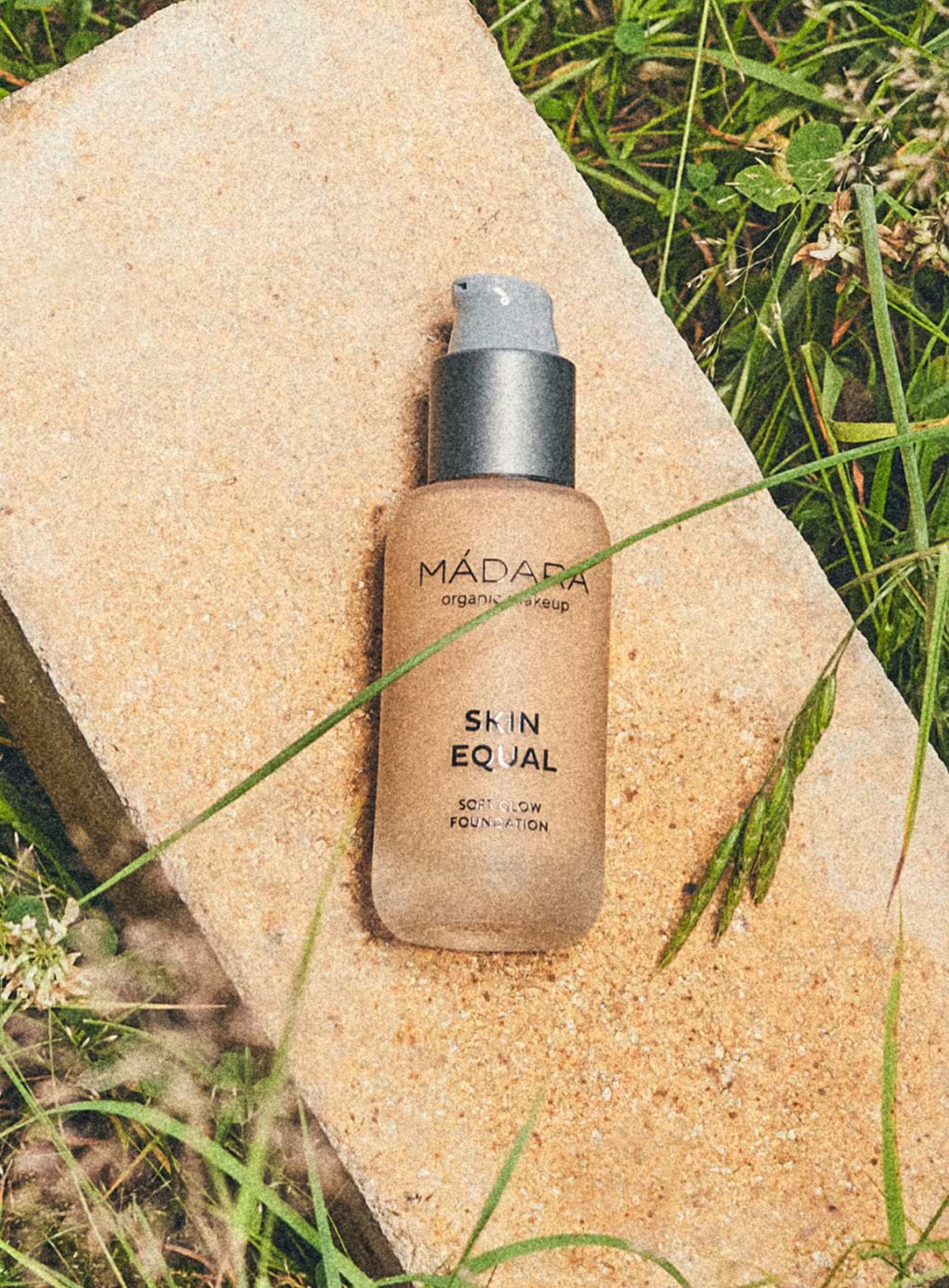 MÁDARA Organic Skincare cosmetics natural makeup skin equal foundation product photo on plain background.