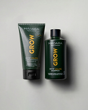 MADARA Cosmetics GROW Volume Shampoo and GROW Volume Conditioner for fuller, thicker-looking hair and scalp stimulation