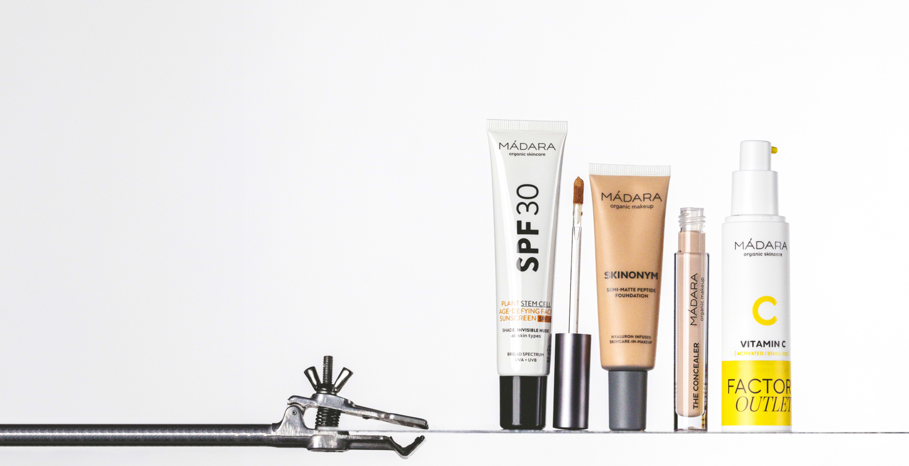 factory outlet sale homepage banner showcasing madara natural skincare products