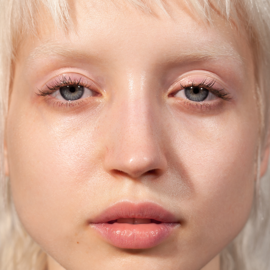 model before wearing madara Skin Equal foundation in shade Porcelain