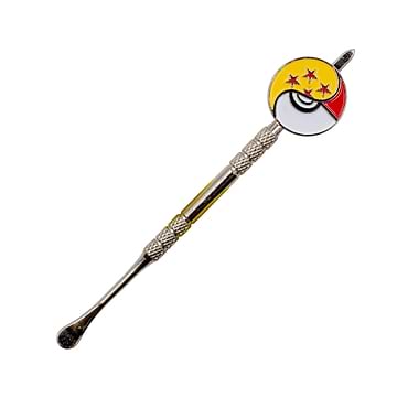 Stainless steel dab tool textured middle part for easy grip with a 4-star poke balls Pokemon-inspired design on the handle