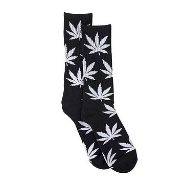 black Stylish two piece adult socks fashion apparel with a classic look and funky white weed leaf design