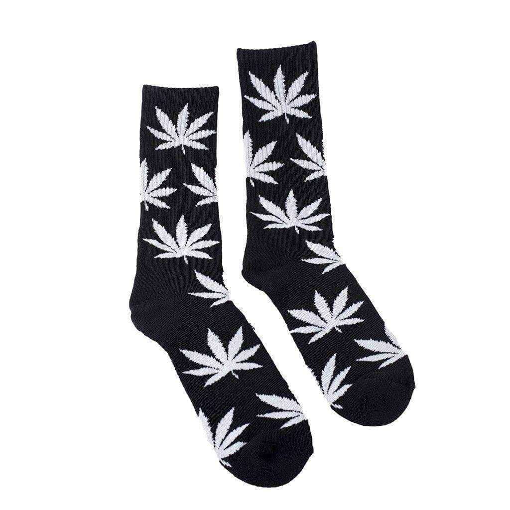 black Stylish two piece adult socks fashion apparel with a classic look and funky white weed leaf design