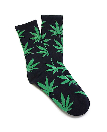black Stylish two piece adult socks fashion apparel with a classic look and funky green weed leaf design