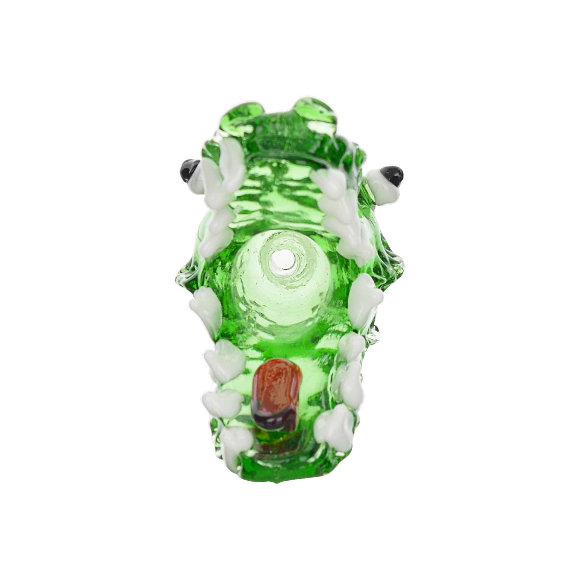 Dope male glass bowl smoking accessory sculpted face of a crocodile wide mouth large teeth and eyes