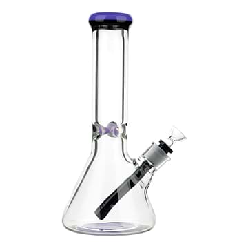 12-inch glass beaker bong smoking device with built-in splashguards and sturdy base and elegant purple mouthpiece color