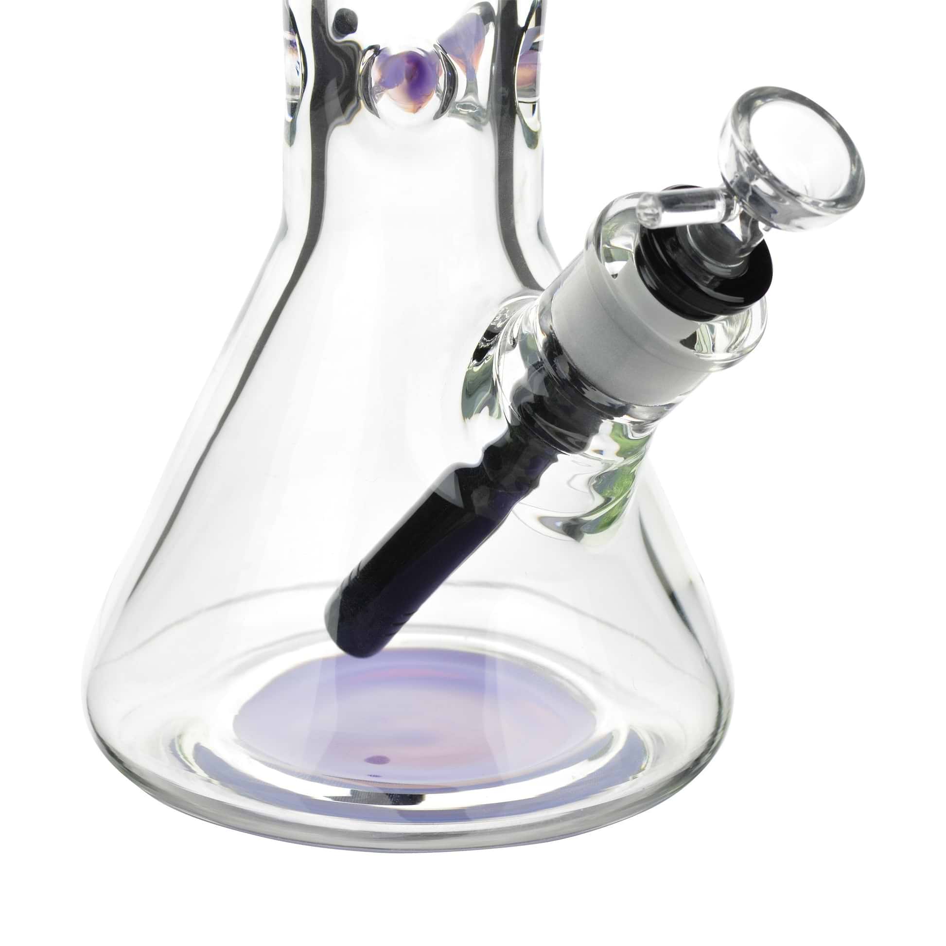 12-inch glass beaker bong smoking device with built-in splashguards and sturdy base and elegant purple mouthpiece color
