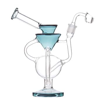 7.5-inch glass recycler dab rig percolated downstem in a cool globe-shaped chamber