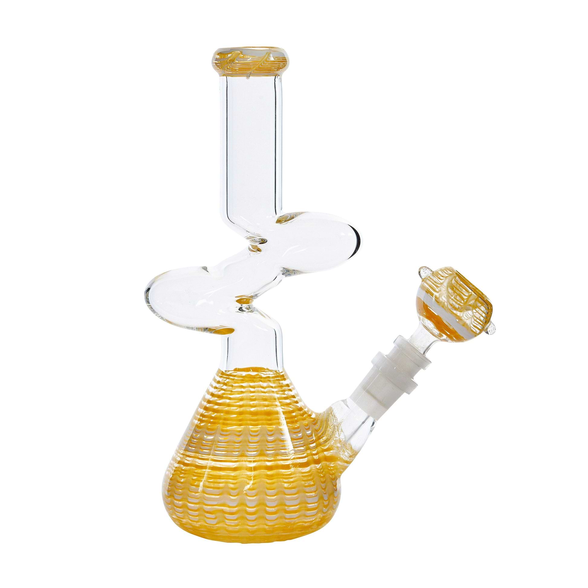 10-inch yellow zong-style glass beaker bong smoking device with kinky shape design Z zigzag shape