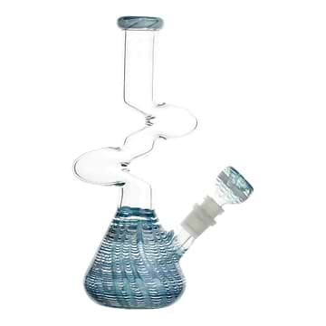 10-inch blue zong-style glass beaker bong smoking device with kinky shape design Z zigzag shape