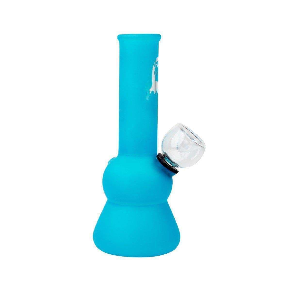 5-inch teal glass carb bong smoking device bright solid color Bob Marley face sillhouette printed on neck