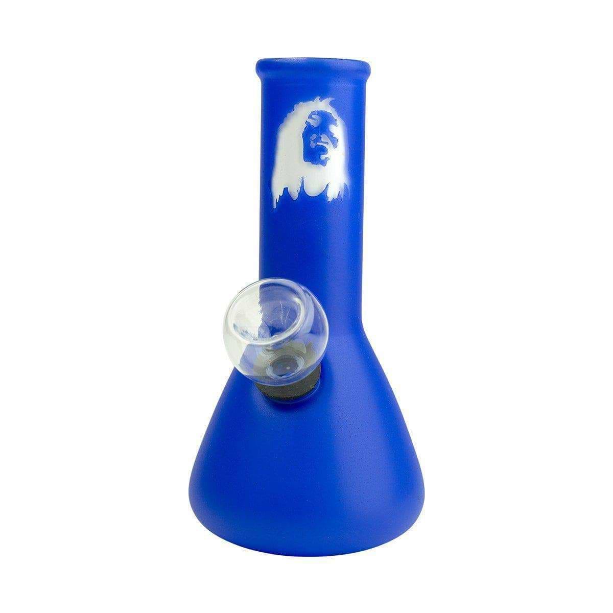 5-inch blue glass carb bong smoking device bright solid color Bob Marley face sillhouette printed on neck