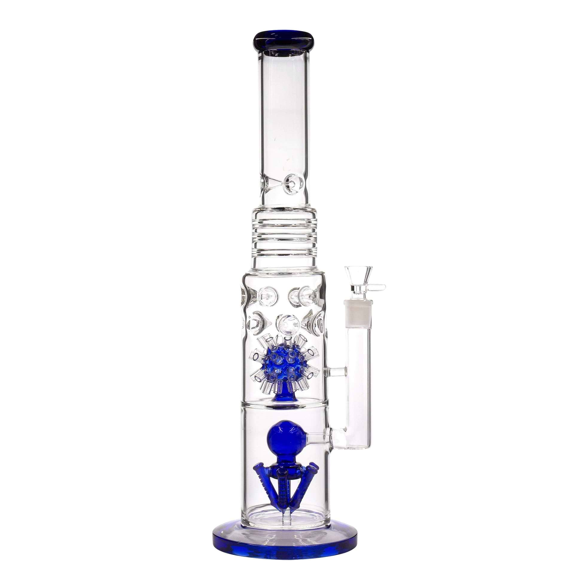 Blue Huge 19-inch glass bong smoking device with 2 percs unique diffision morning star perc unique design sturdy base