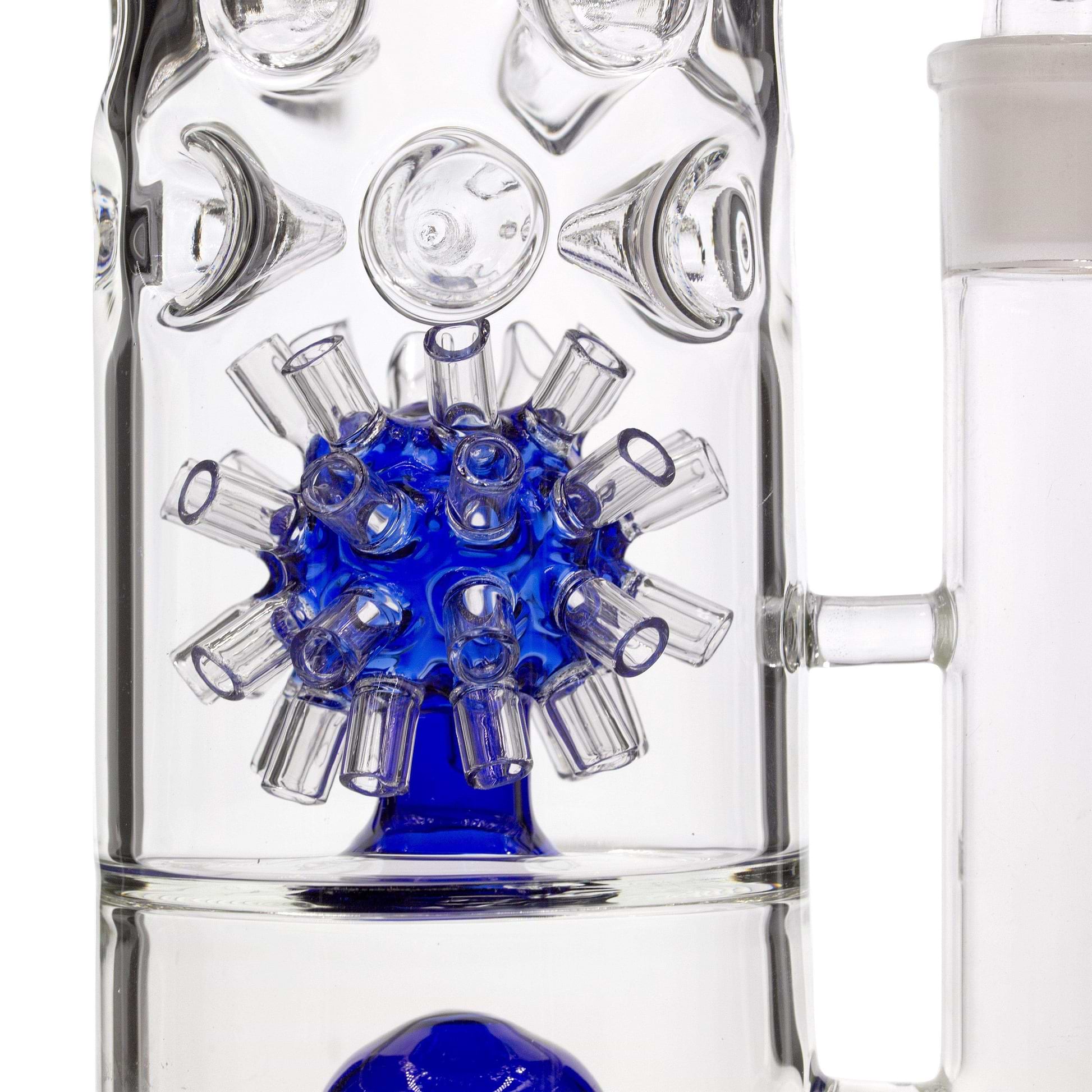 Blue Huge 19-inch glass bong close up on 2 percs unique diffision morning star perc