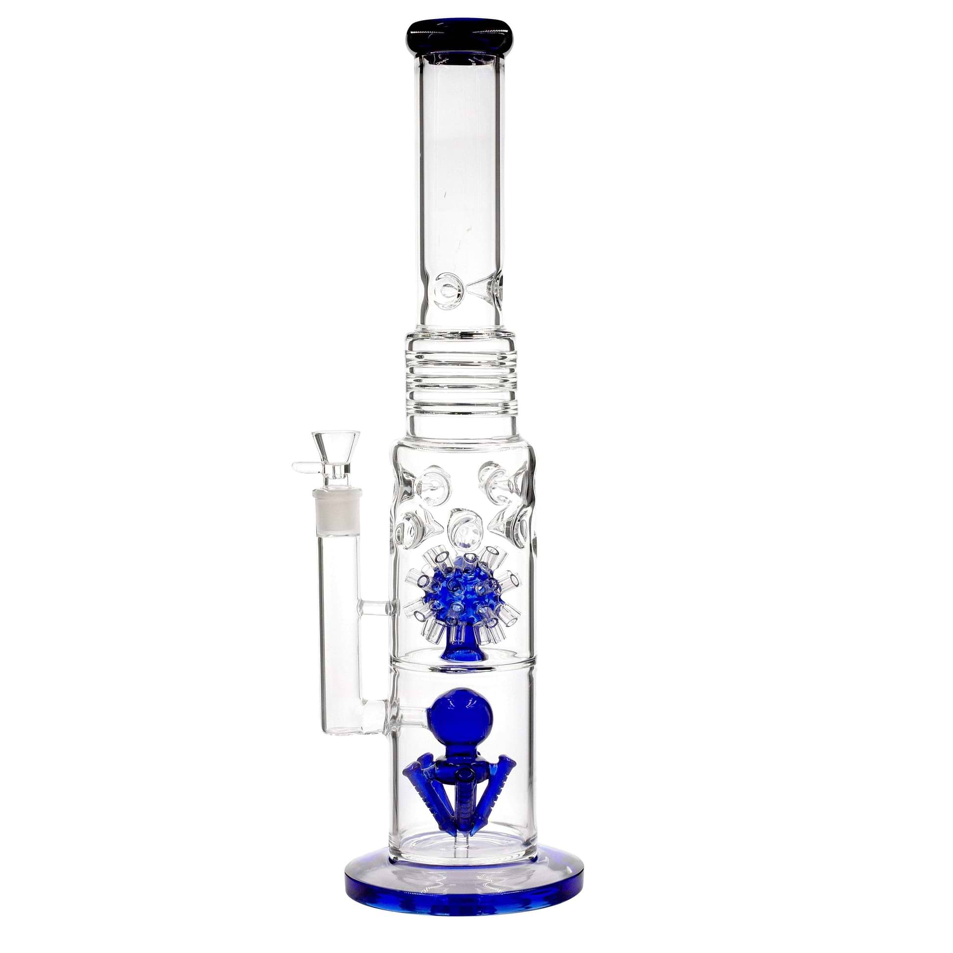 Blue Huge 19-inch glass bong smoking device with 2 percs unique diffision morning star perc unique design sturdy base